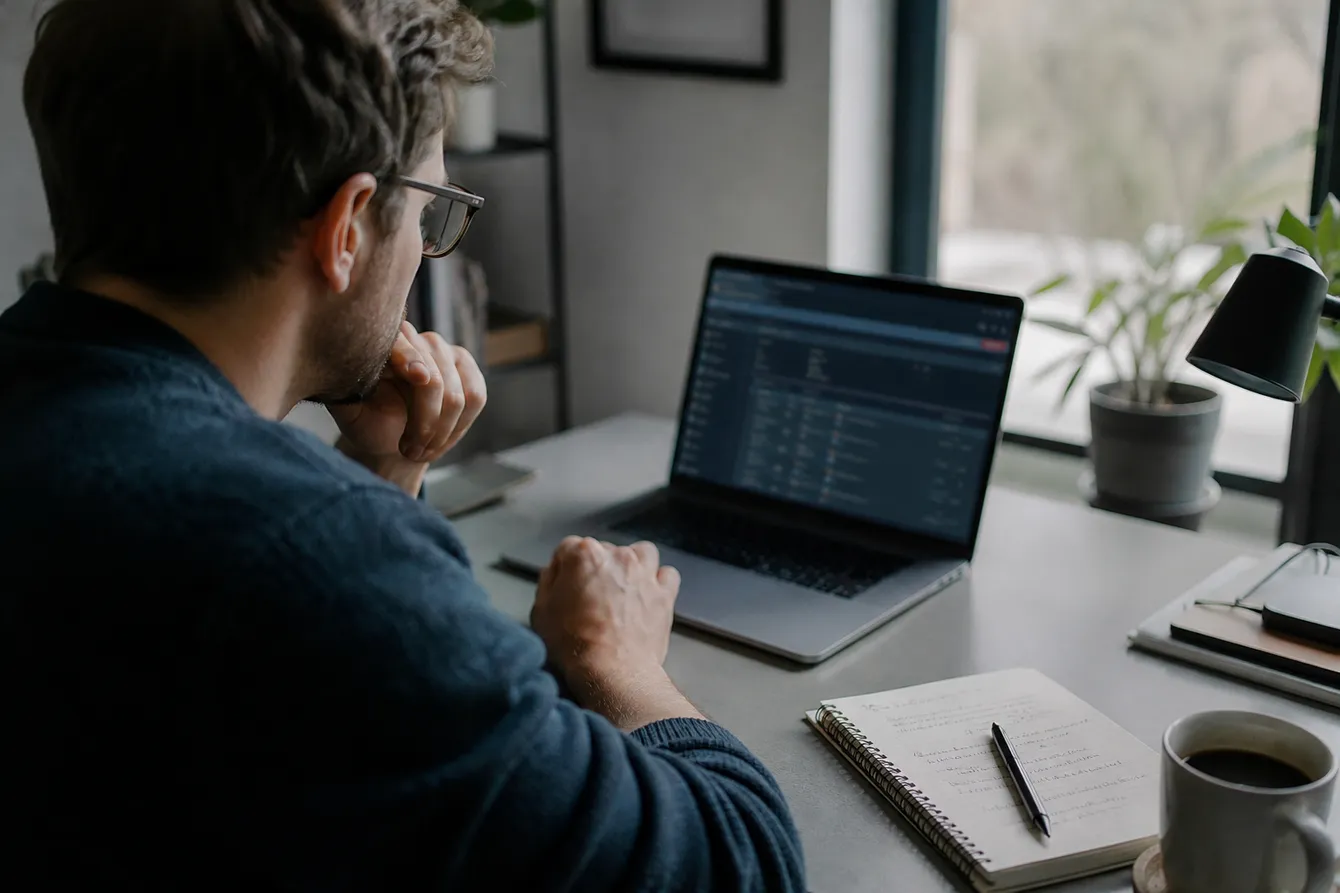 A person examines resources for checking credential exposure in a cozy home office setting.