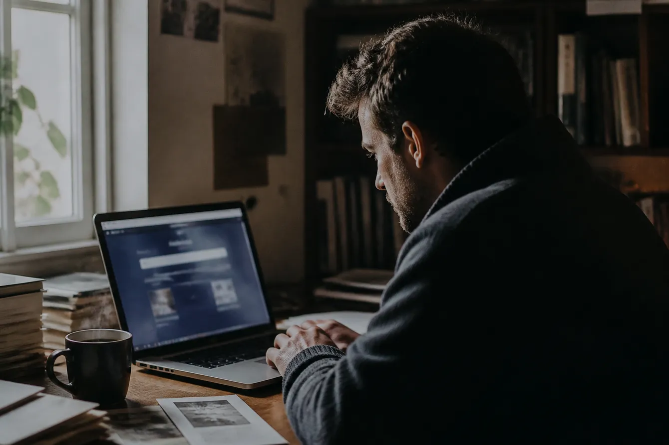 A person exploring the Torch search engine on Tor Browser in a cozy home office setting.